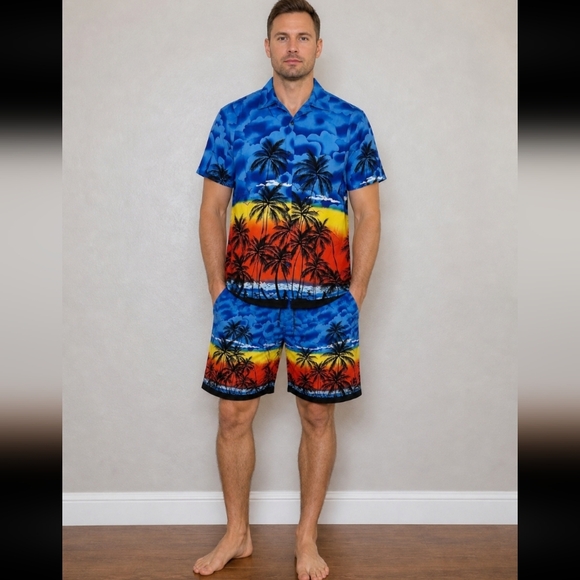Coofandy Other - Tropical Palm Tree Button Shirt and Shorts w Pockets Set Medium